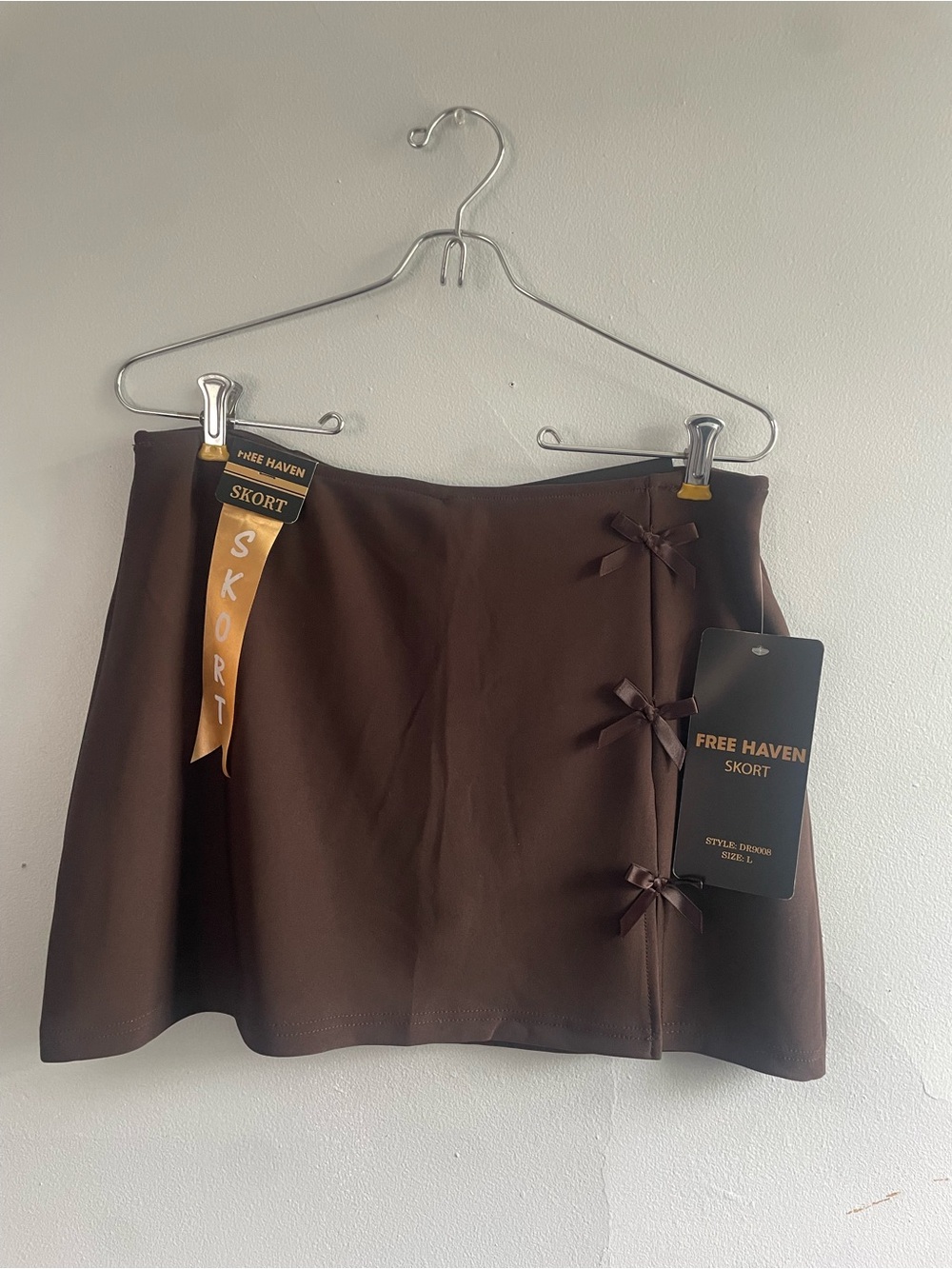 Brown Mini Skort with Side Bow Accents